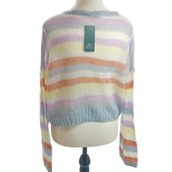 Wild Fable Sweater Womens Size M Multicolor Striped Knit Semi Cropped Casual - Picture 5 of 7